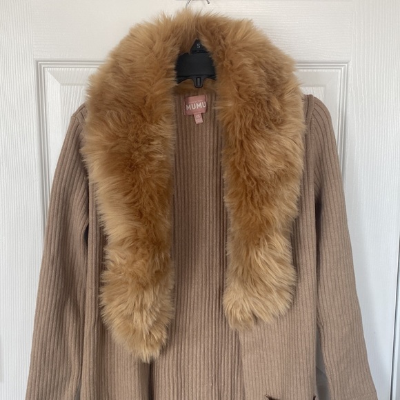 Show Me Your Mumu Lombardi Long Cardigan in Taupe With Faux Fur - Picture 5 of 8